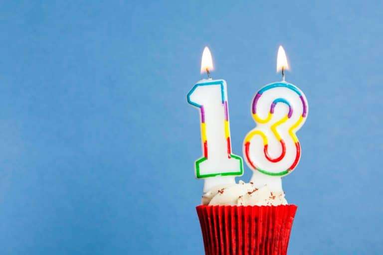 Number 13 Birthday Candle Cupcake Against Blue Background