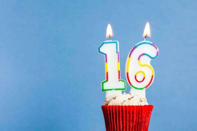 Number 16 Birthday Candle Cupcake Against Blue Background