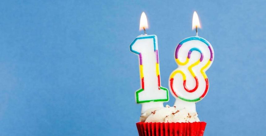 number-13-birthday-candle-cupcake-against-blue-background